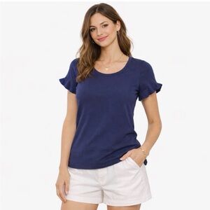Lilly Pulitzer NEW Navy Pima Cotton Spandex Ruffle Sleeve Tee SZ Large